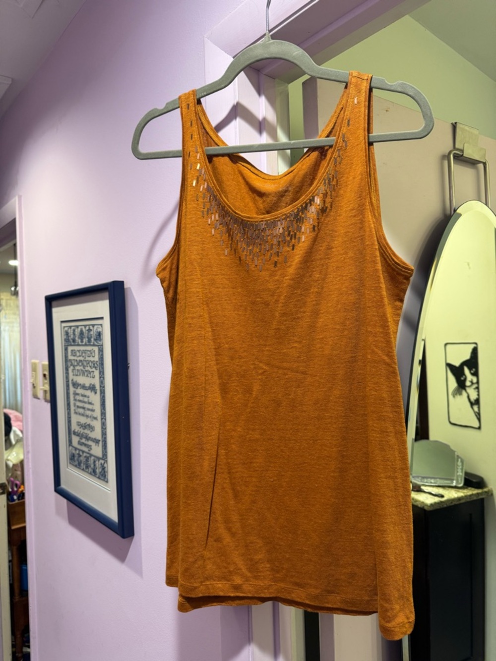 Eileen Fisher Size L Rust Orange Embellished Tank